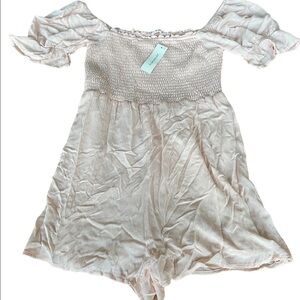 New Mi Ami Francesca's Blush Peachy Color Romper Shorts Smocked Top Women's Sz L